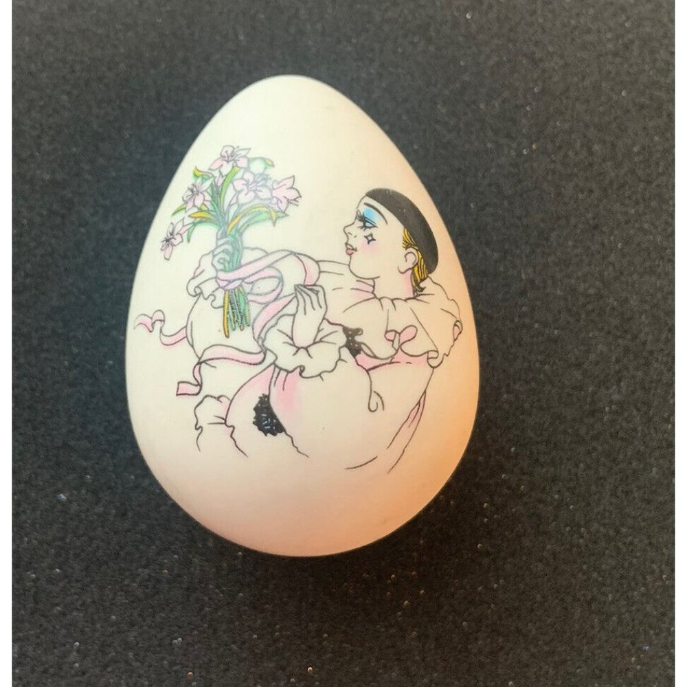 SIGNED Hand Painted Porcelain Bisque Egg Harlequin Signed Numbered Theater Arts